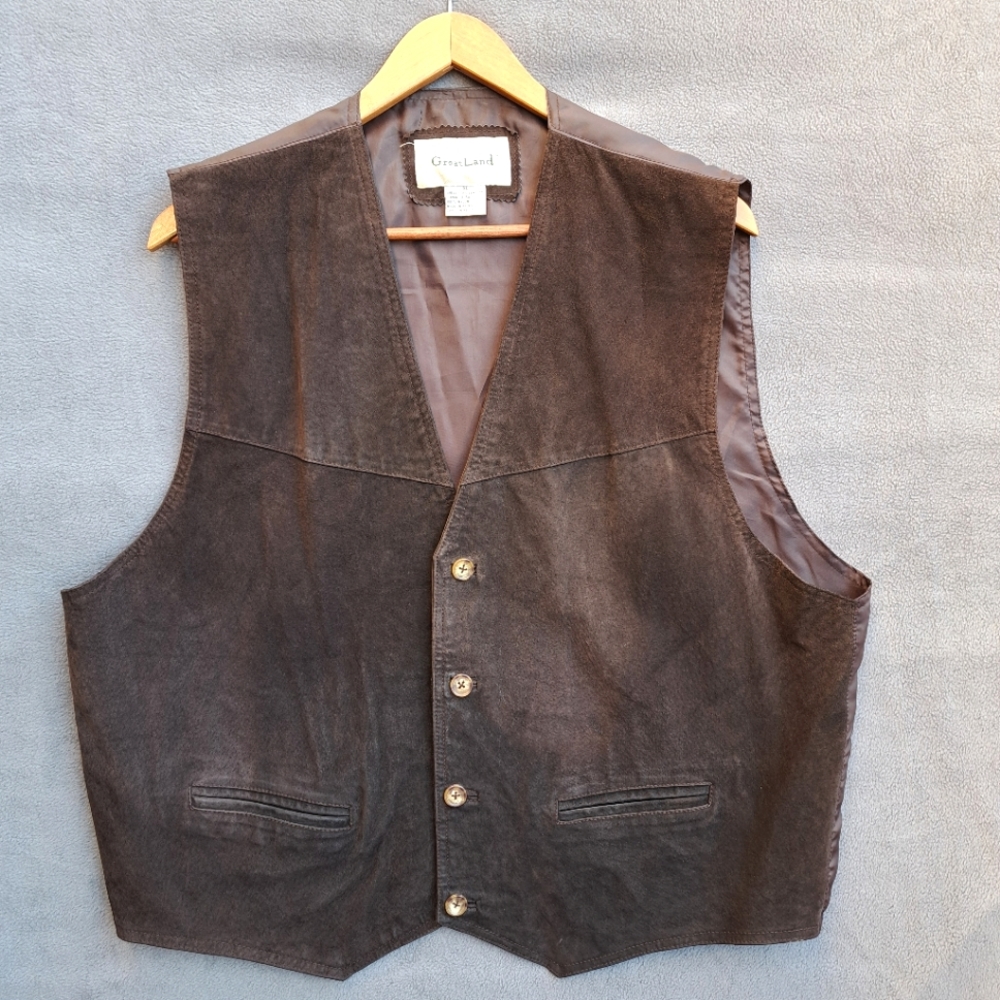 Vintage GreatLand leather vest men size XL cocoa brown color excellent condition
